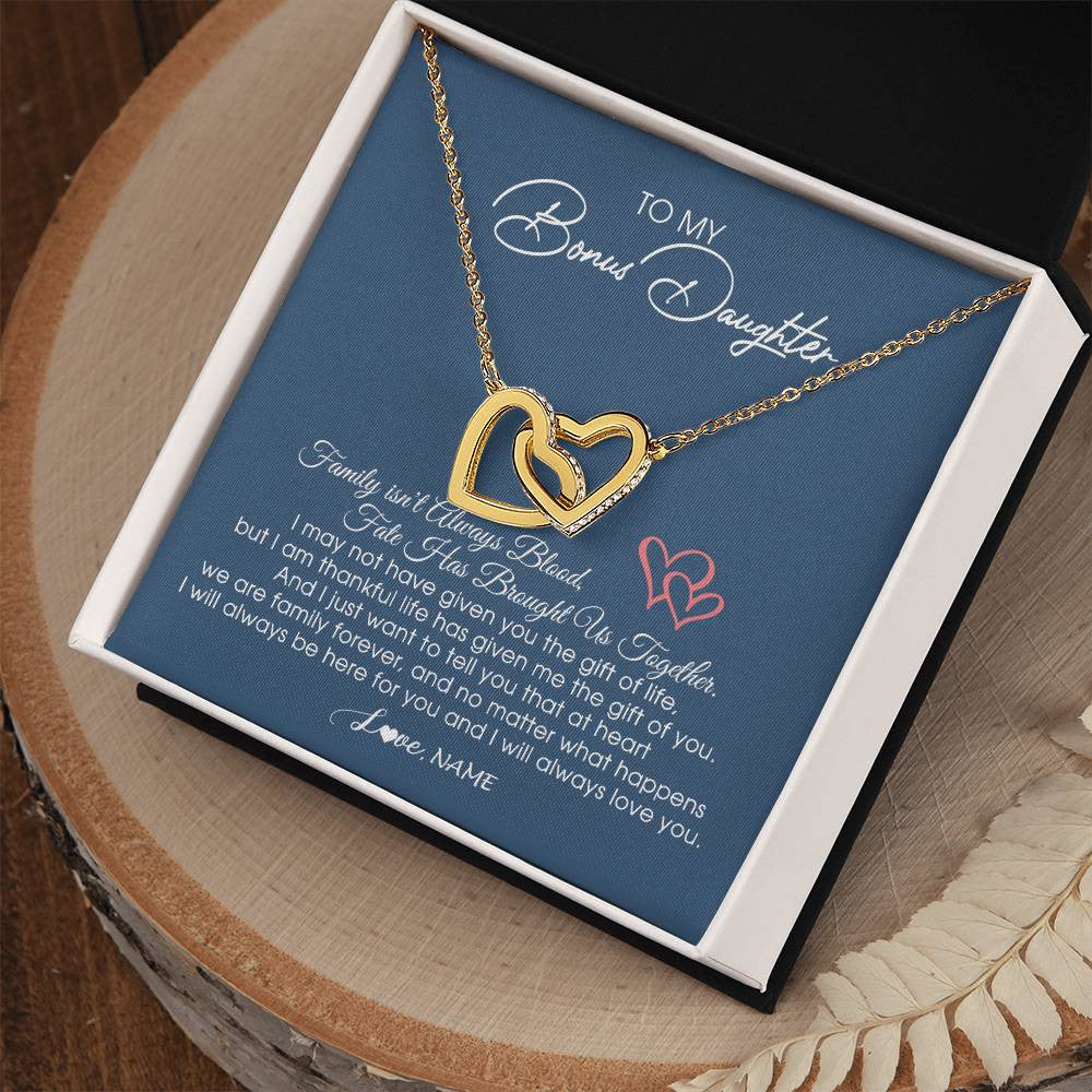 Personalized To My Bonus Daughter Necklace From Mom Dad We Are Family Forever Jewelry Step Daughter Pendant Birthday Christmas Customized Gift Box Message Card