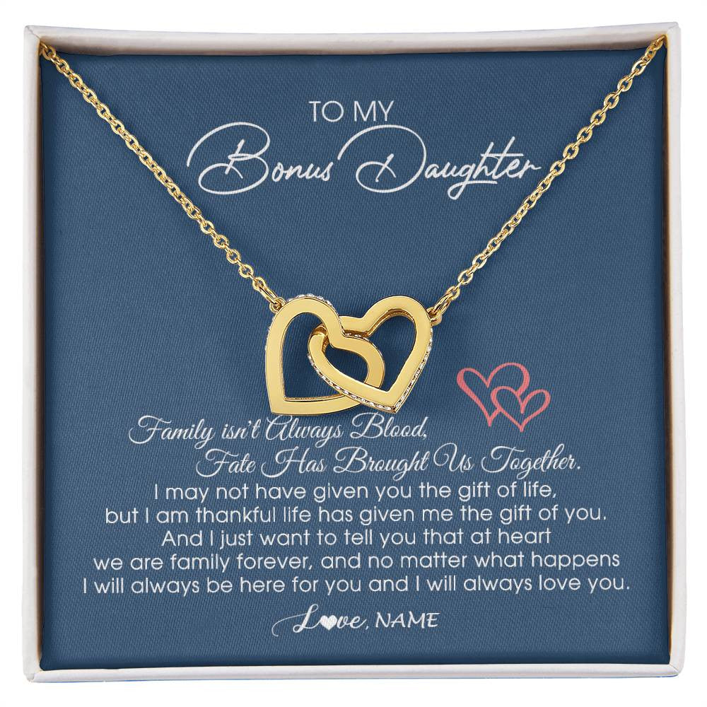 Personalized To My Bonus Daughter Necklace From Mom Dad We Are Family Forever Jewelry Step Daughter Pendant Birthday Christmas Customized Gift Box Message Card
