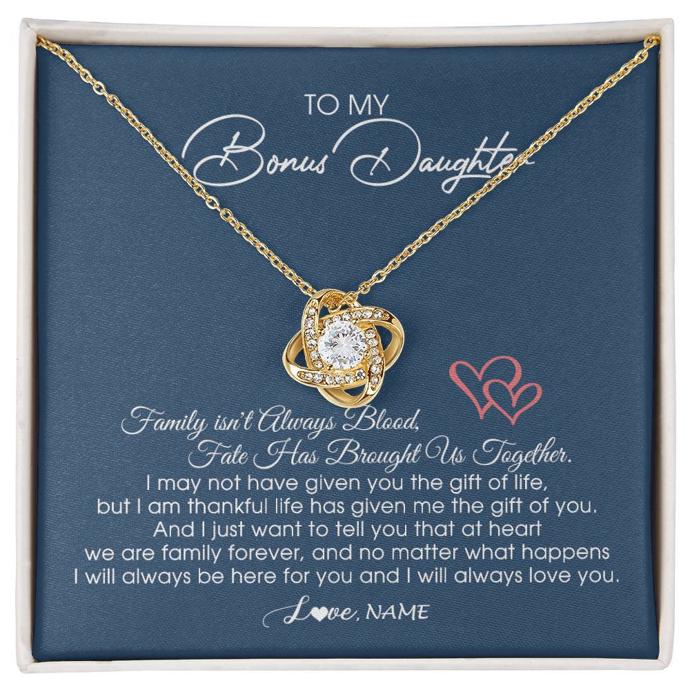 Personalized To My Bonus Daughter Necklace From Mom Dad We Are Family Forever Jewelry Step Daughter Pendant Birthday Christmas Customized Gift Box Message Card