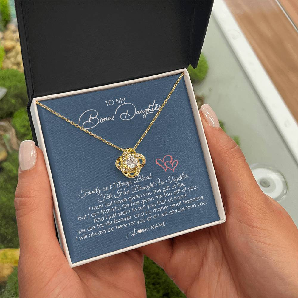 Personalized To My Bonus Daughter Necklace From Mom Dad We Are Family Forever Jewelry Step Daughter Pendant Birthday Christmas Customized Gift Box Message Card