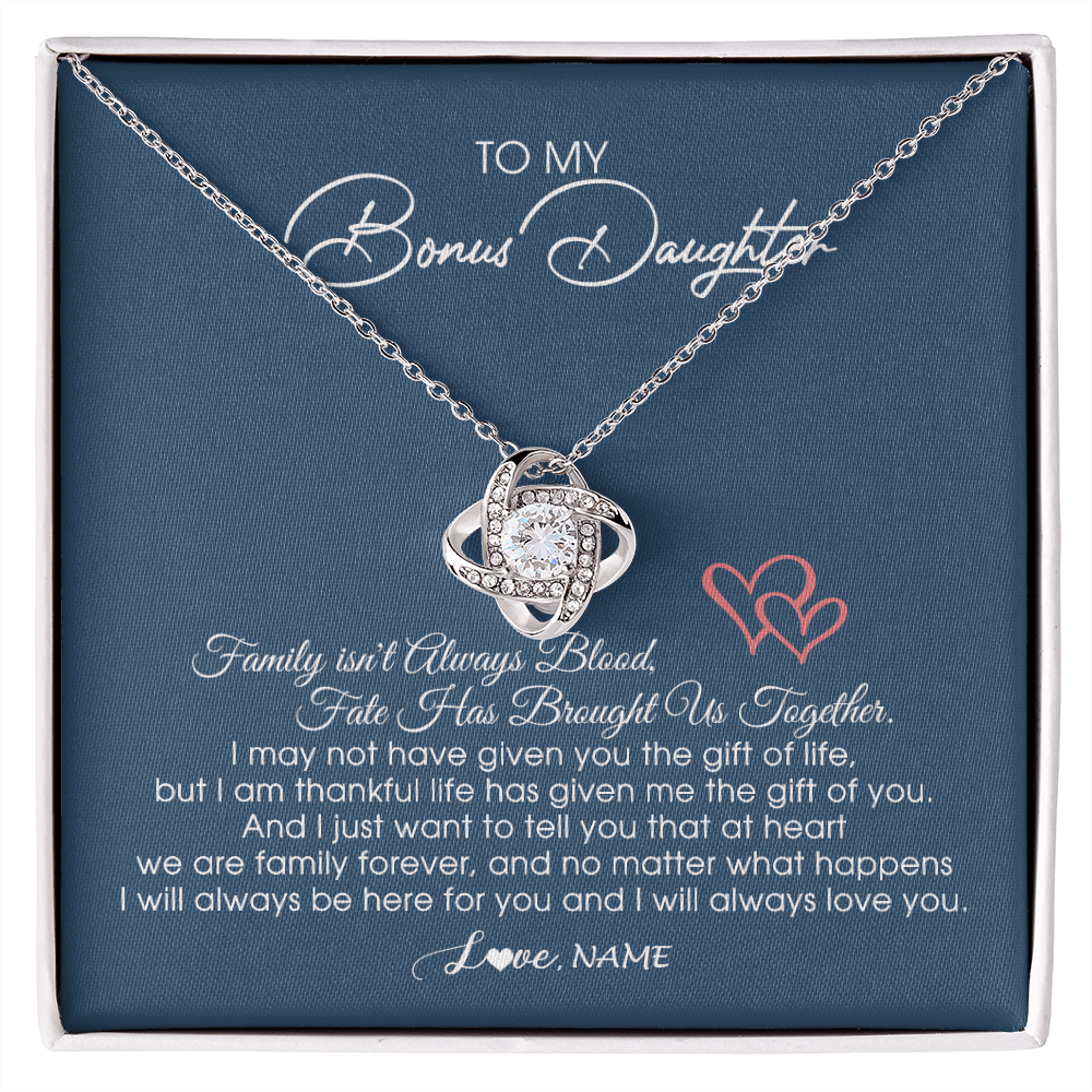Personalized To My Bonus Daughter Necklace From Mom Dad We Are Family Forever Jewelry Step Daughter Pendant Birthday Christmas Customized Gift Box Message Card