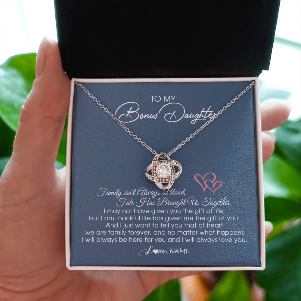 Personalized To My Bonus Daughter Necklace From Mom Dad We Are Family Forever Jewelry Step Daughter Pendant Birthday Christmas Customized Gift Box Message Card