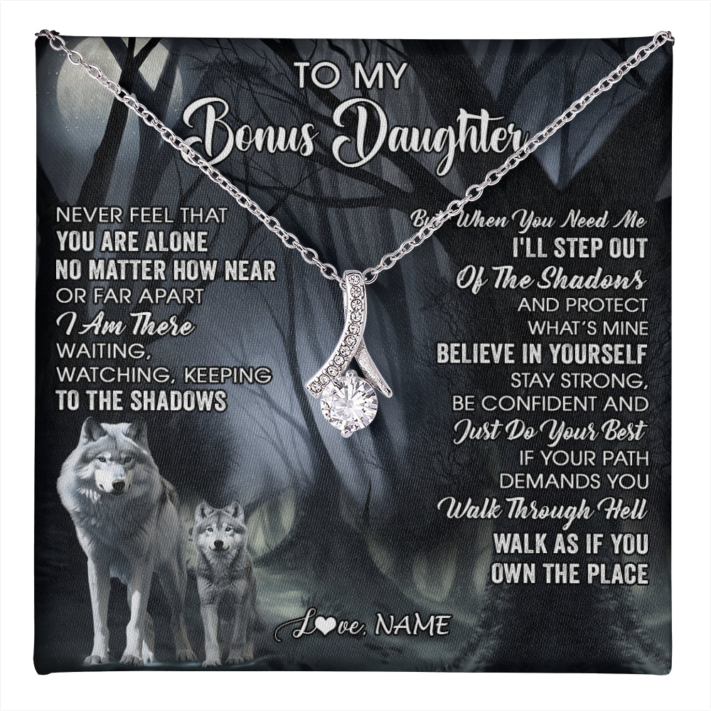 Personalized To My Bonus Daughter Necklace From Step Dad Mom Never Feel That You Are Alone Wolf Birthday Jewelry Christmas Customized Gift Box Message Card