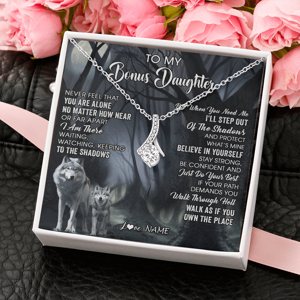 Personalized To My Bonus Daughter Necklace From Step Dad Mom Never Feel That You Are Alone Wolf Birthday Jewelry Christmas Customized Gift Box Message Card