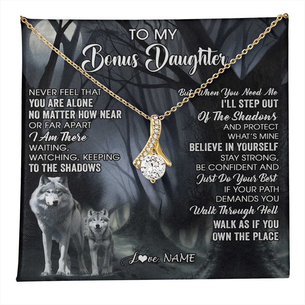 Personalized To My Bonus Daughter Necklace From Step Dad Mom Never Feel That You Are Alone Wolf Birthday Jewelry Christmas Customized Gift Box Message Card