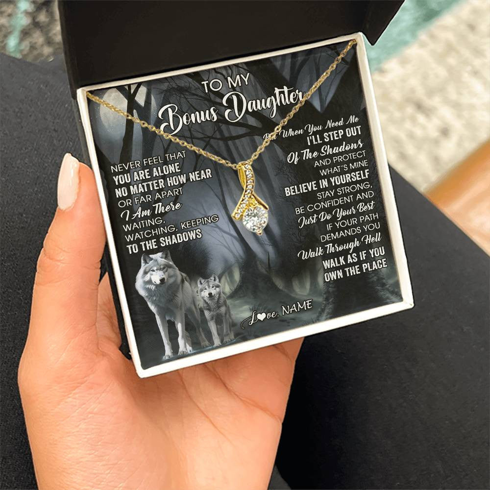 Personalized To My Bonus Daughter Necklace From Step Dad Mom Never Feel That You Are Alone Wolf Birthday Jewelry Christmas Customized Gift Box Message Card