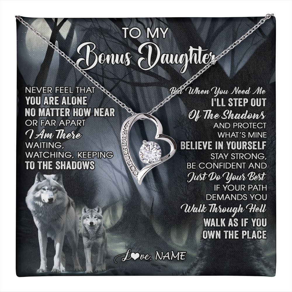Personalized To My Bonus Daughter Necklace From Step Dad Mom Never Feel That You Are Alone Wolf Birthday Jewelry Christmas Customized Gift Box Message Card