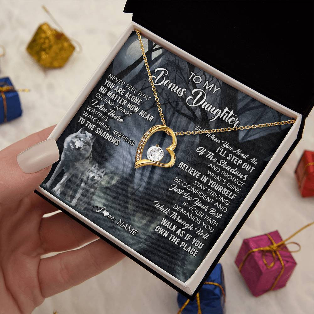 Personalized To My Bonus Daughter Necklace From Step Dad Mom Never Feel That You Are Alone Wolf Birthday Jewelry Christmas Customized Gift Box Message Card