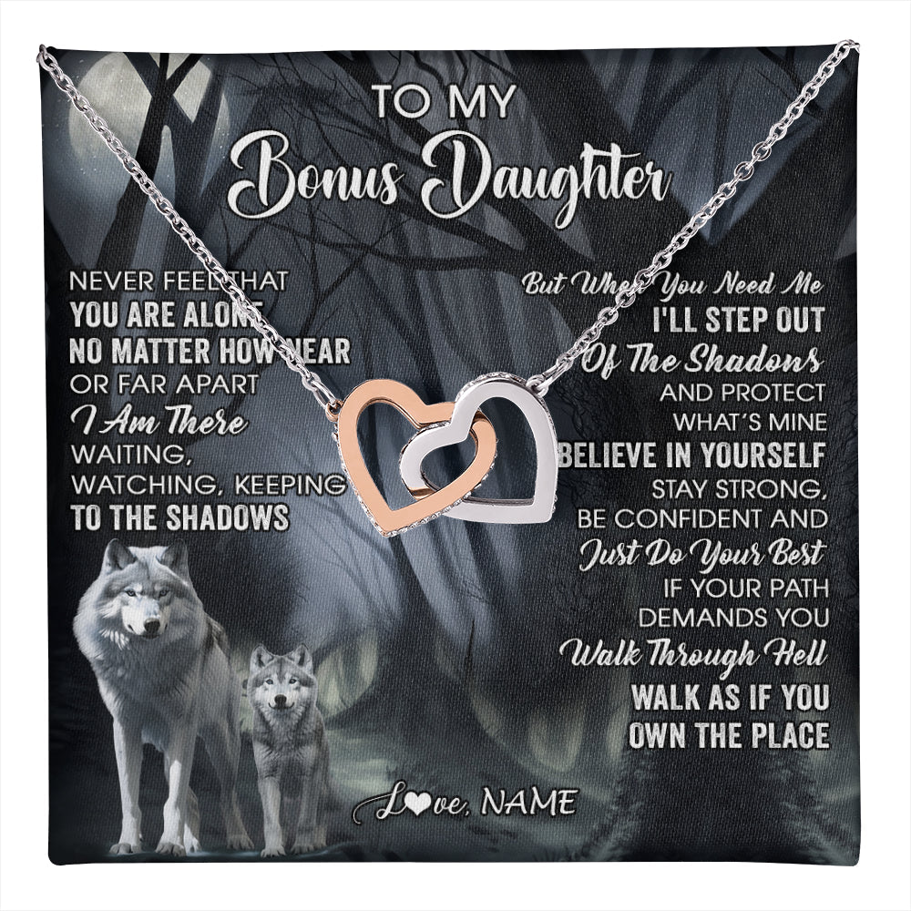 Personalized To My Bonus Daughter Necklace From Step Dad Mom Never Feel That You Are Alone Wolf Birthday Jewelry Christmas Customized Gift Box Message Card