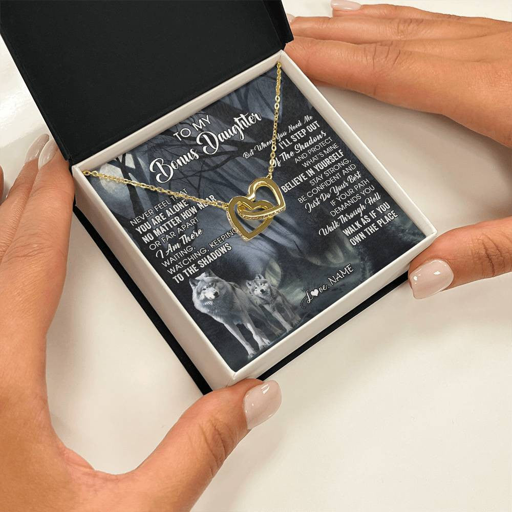 Personalized To My Bonus Daughter Necklace From Step Dad Mom Never Feel That You Are Alone Wolf Birthday Jewelry Christmas Customized Gift Box Message Card