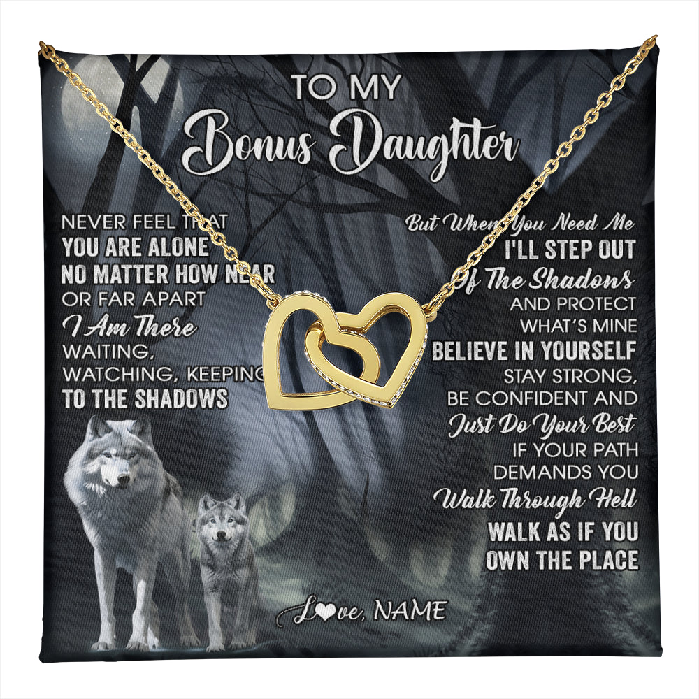 Personalized To My Bonus Daughter Necklace From Step Dad Mom Never Feel That You Are Alone Wolf Birthday Jewelry Christmas Customized Gift Box Message Card