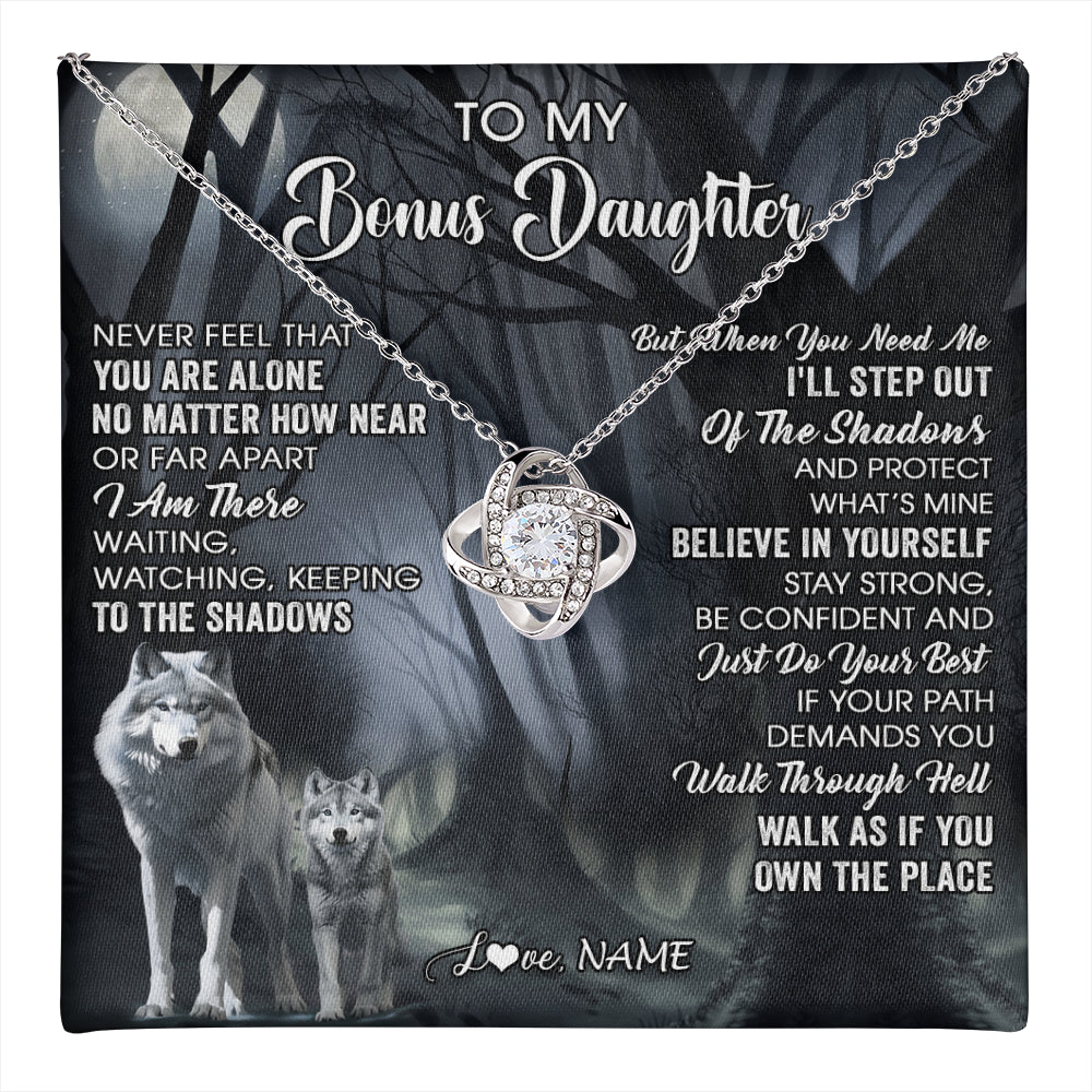 Personalized To My Bonus Daughter Necklace From Step Dad Mom Never Feel That You Are Alone Wolf Birthday Jewelry Christmas Customized Gift Box Message Card