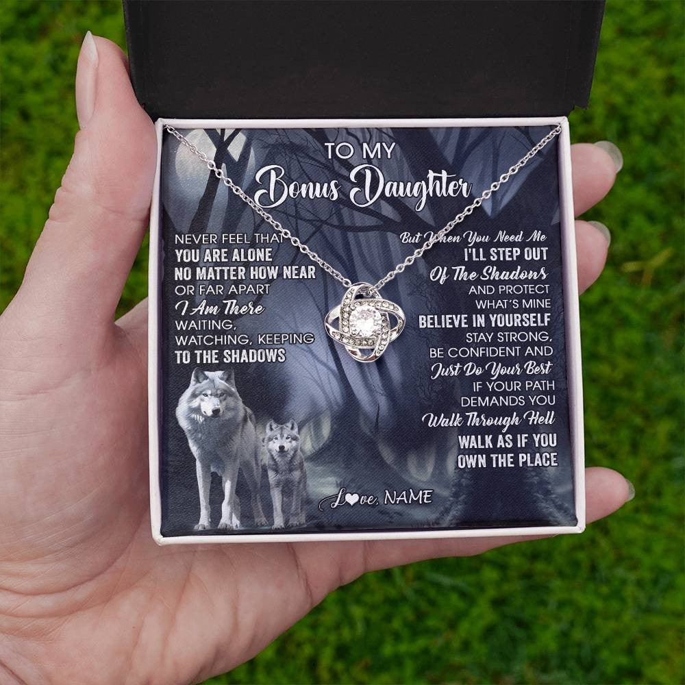 Personalized To My Bonus Daughter Necklace From Step Dad Mom Never Feel That You Are Alone Wolf Birthday Jewelry Christmas Customized Gift Box Message Card