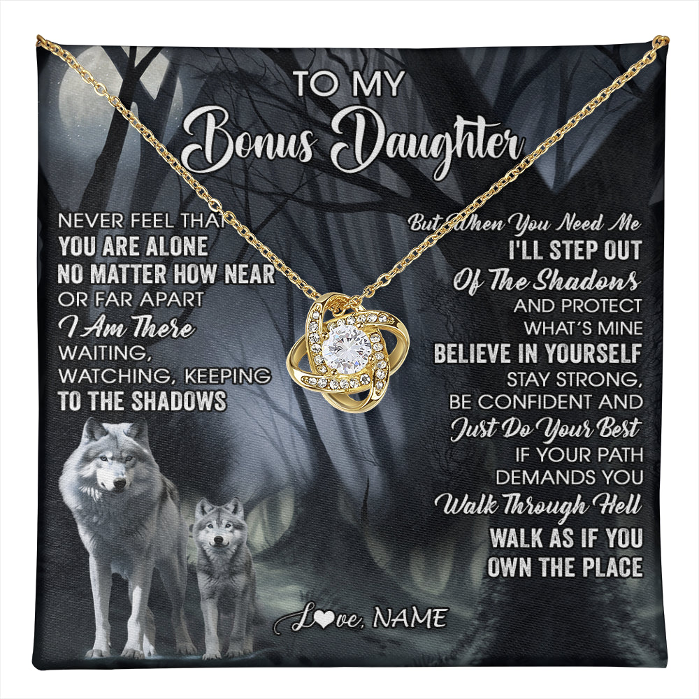 Personalized To My Bonus Daughter Necklace From Step Dad Mom Never Feel That You Are Alone Wolf Birthday Jewelry Christmas Customized Gift Box Message Card
