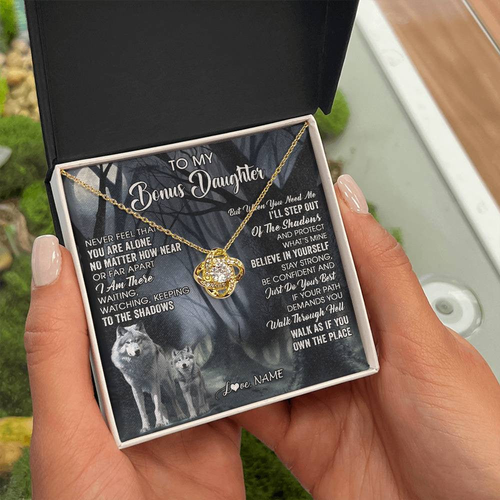 Personalized To My Bonus Daughter Necklace From Step Dad Mom Never Feel That You Are Alone Wolf Birthday Jewelry Christmas Customized Gift Box Message Card