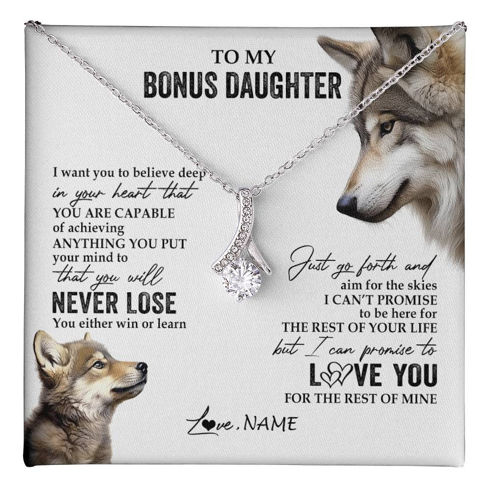 Personalized To My Bonus Daughter Necklace From Step Mom You Will Never Lose Wolf Stepdaughter Birthday Graduation Christmas Customized Gift Box Message Card