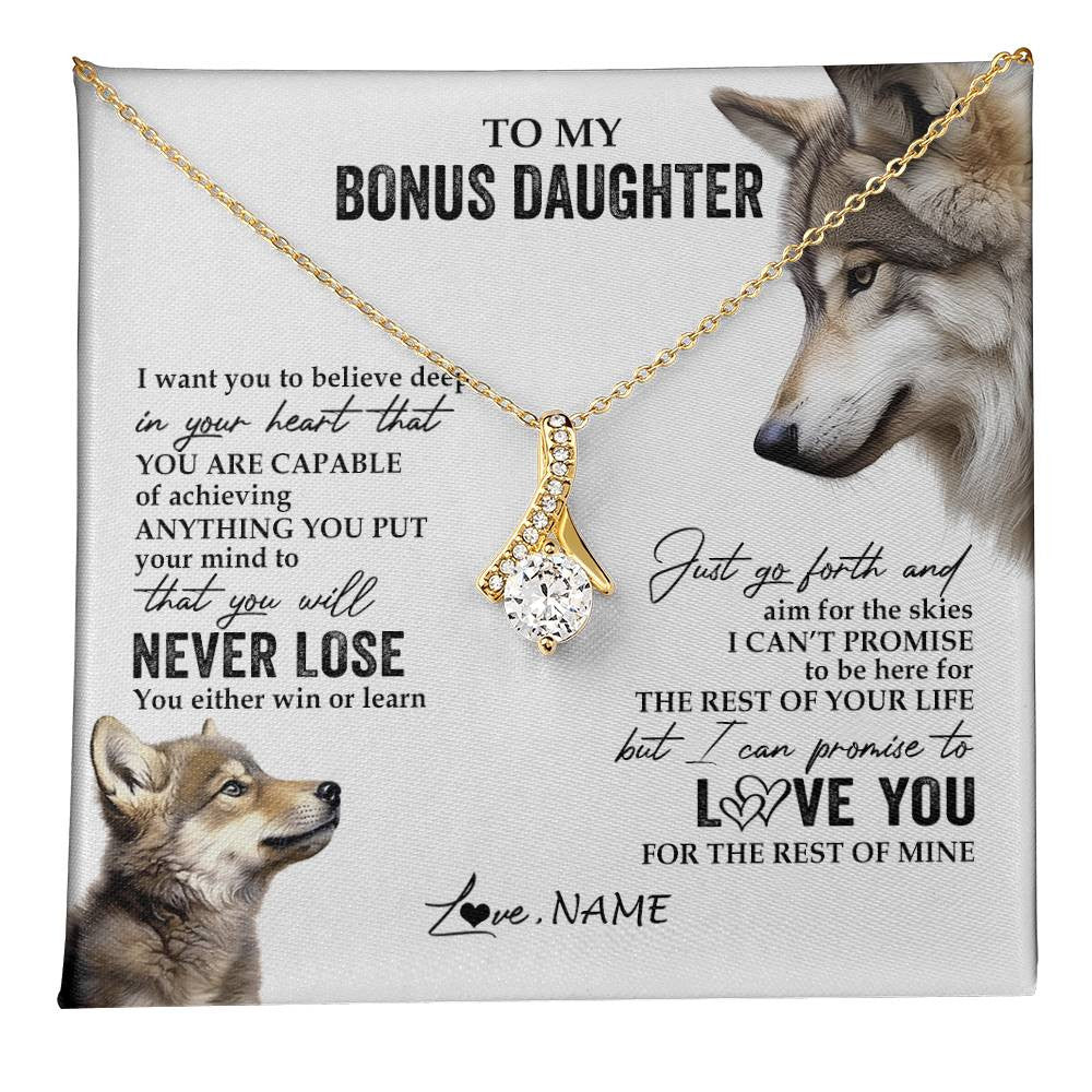 Personalized To My Bonus Daughter Necklace From Step Mom You Will Never Lose Wolf Stepdaughter Birthday Graduation Christmas Customized Gift Box Message Card