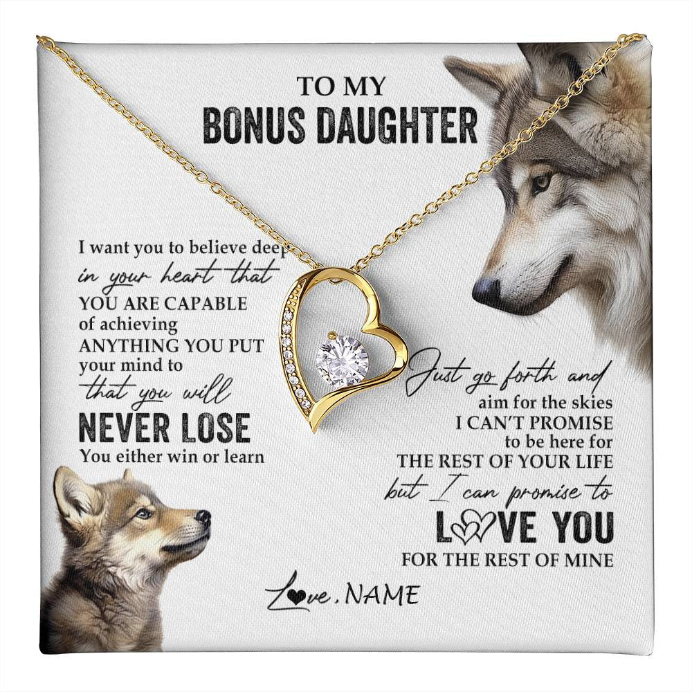 Personalized To My Bonus Daughter Necklace From Step Mom You Will Never Lose Wolf Stepdaughter Birthday Graduation Christmas Customized Gift Box Message Card