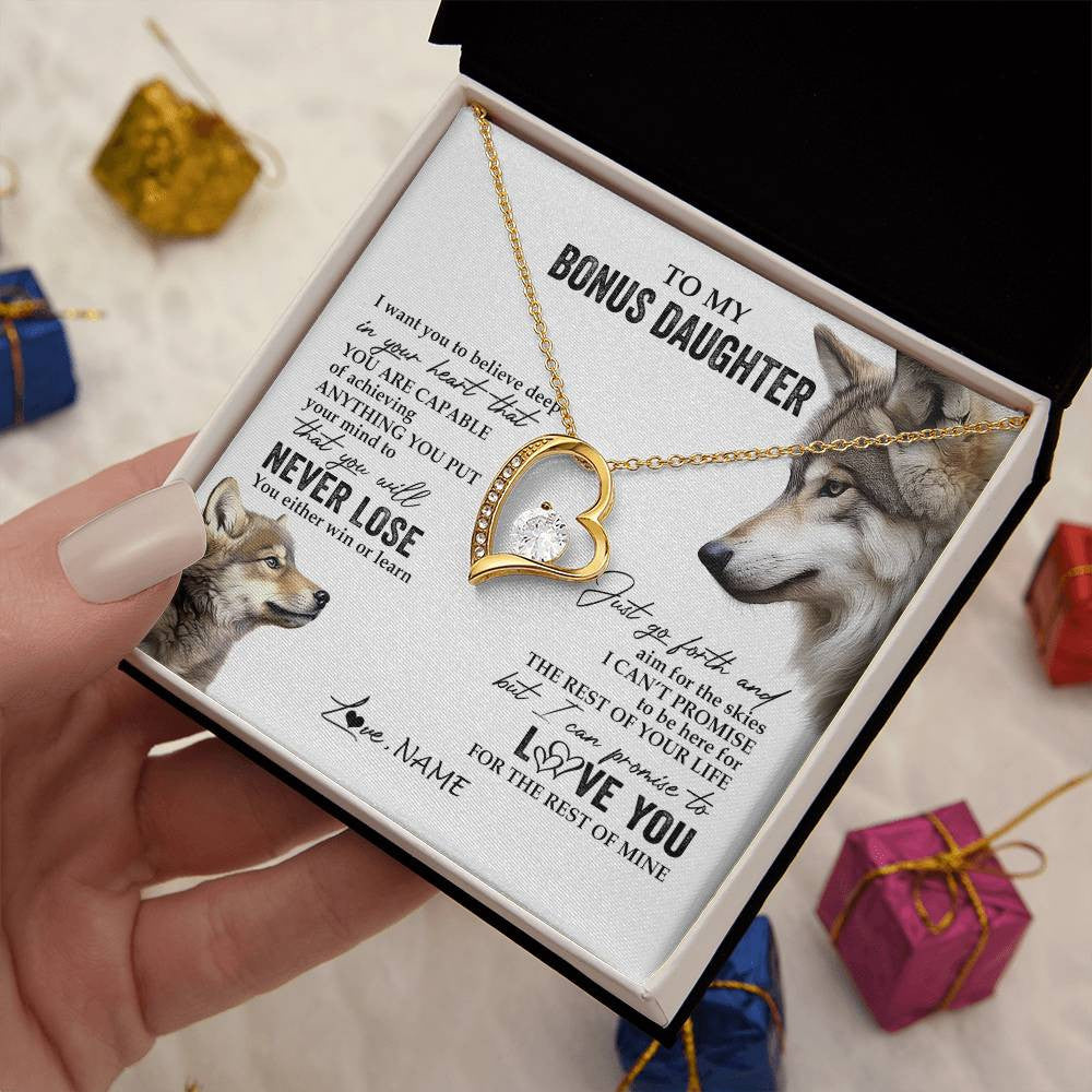 Personalized To My Bonus Daughter Necklace From Step Mom You Will Never Lose Wolf Stepdaughter Birthday Graduation Christmas Customized Gift Box Message Card