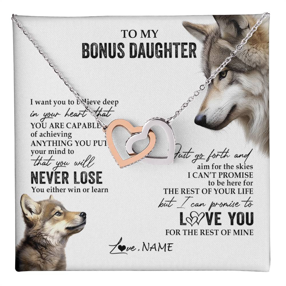 Personalized To My Bonus Daughter Necklace From Step Mom You Will Never Lose Wolf Stepdaughter Birthday Graduation Christmas Customized Gift Box Message Card