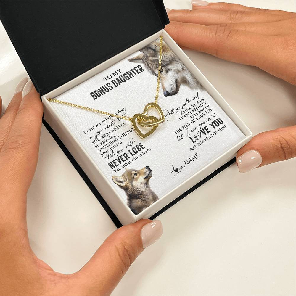 Personalized To My Bonus Daughter Necklace From Step Mom You Will Never Lose Wolf Stepdaughter Birthday Graduation Christmas Customized Gift Box Message Card