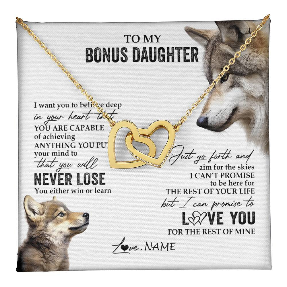 Personalized To My Bonus Daughter Necklace From Step Mom You Will Never Lose Wolf Stepdaughter Birthday Graduation Christmas Customized Gift Box Message Card