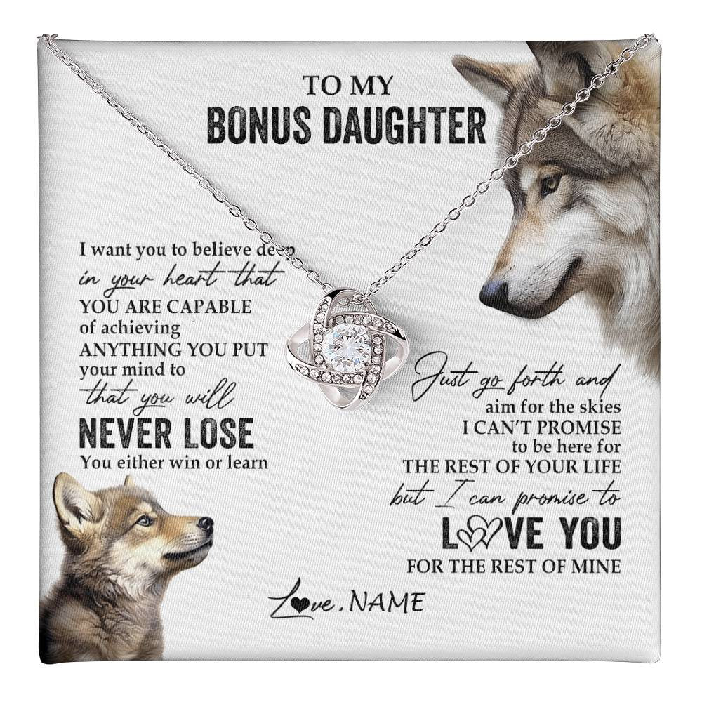 Personalized To My Bonus Daughter Necklace From Step Mom You Will Never Lose Wolf Stepdaughter Birthday Graduation Christmas Customized Gift Box Message Card