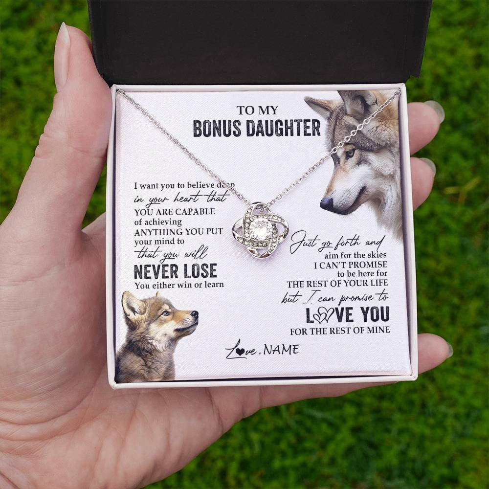 Personalized To My Bonus Daughter Necklace From Step Mom You Will Never Lose Wolf Stepdaughter Birthday Graduation Christmas Customized Gift Box Message Card