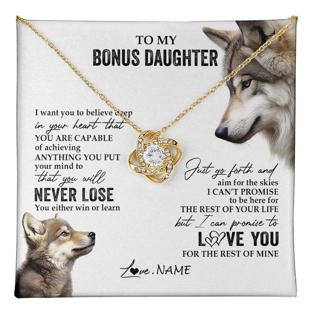 Personalized To My Bonus Daughter Necklace From Step Mom You Will Never Lose Wolf Stepdaughter Birthday Graduation Christmas Customized Gift Box Message Card