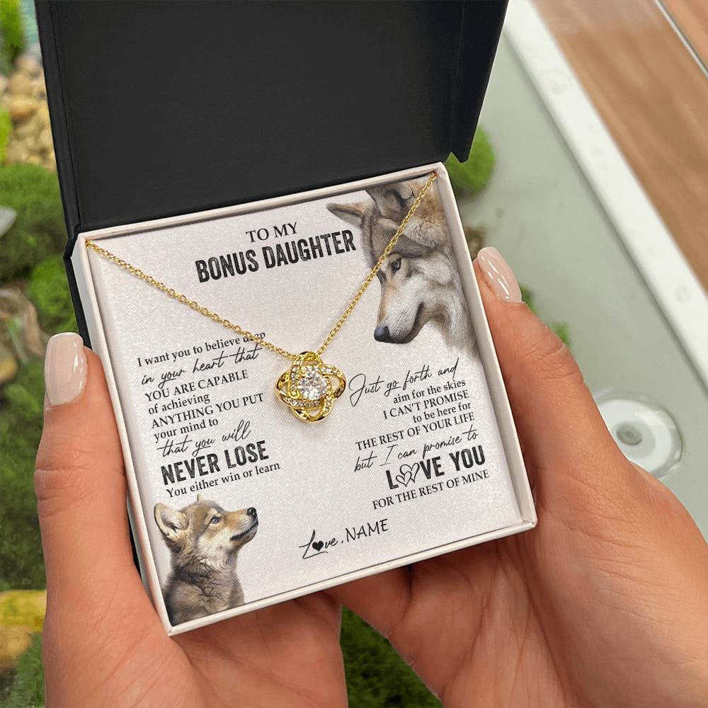 Personalized To My Bonus Daughter Necklace From Step Mom You Will Never Lose Wolf Stepdaughter Birthday Graduation Christmas Customized Gift Box Message Card
