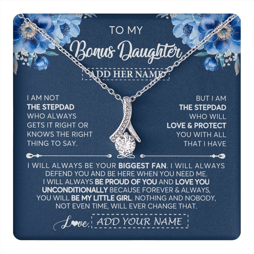 Personalized To My Bonus Daughter Necklace From Stepdad Proud Of You Birthday Gifts For Stepdaughter Jewelry Gifts Christmas Custom Gift Box Message Card