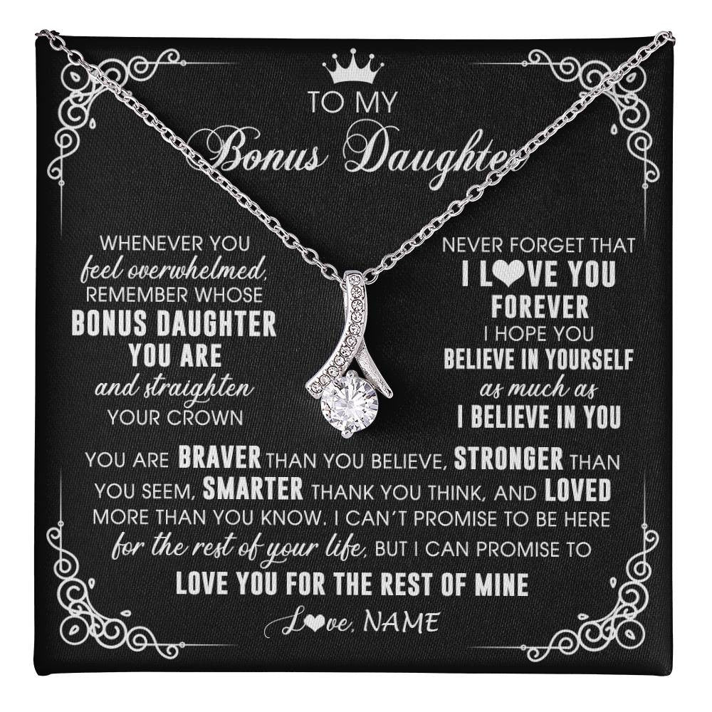 Personalized To My Bonus Daughter Necklace From Stepmom Dad Inspirational Strength Bonus Daughter Birthday Gifts Christmas Customized Gift Box Message Card