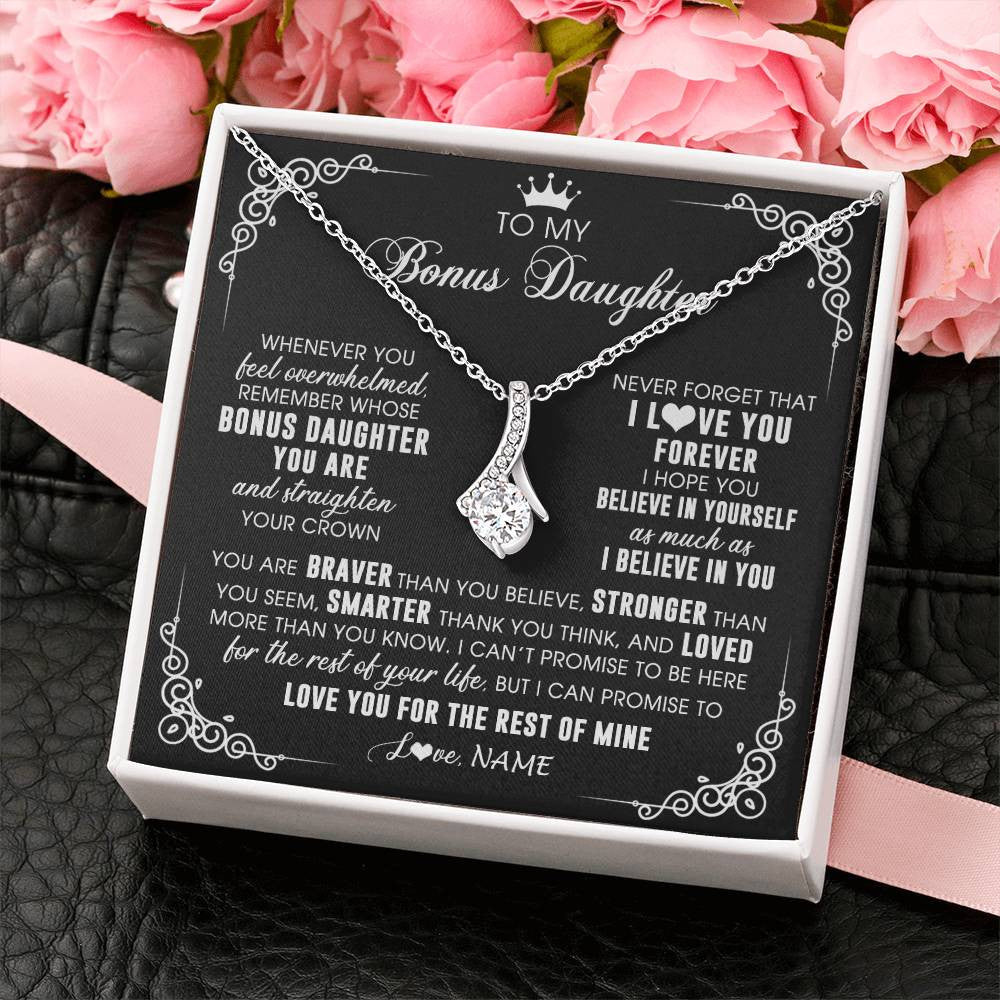 Personalized To My Bonus Daughter Necklace From Stepmom Dad Inspirational Strength Bonus Daughter Birthday Gifts Christmas Customized Gift Box Message Card