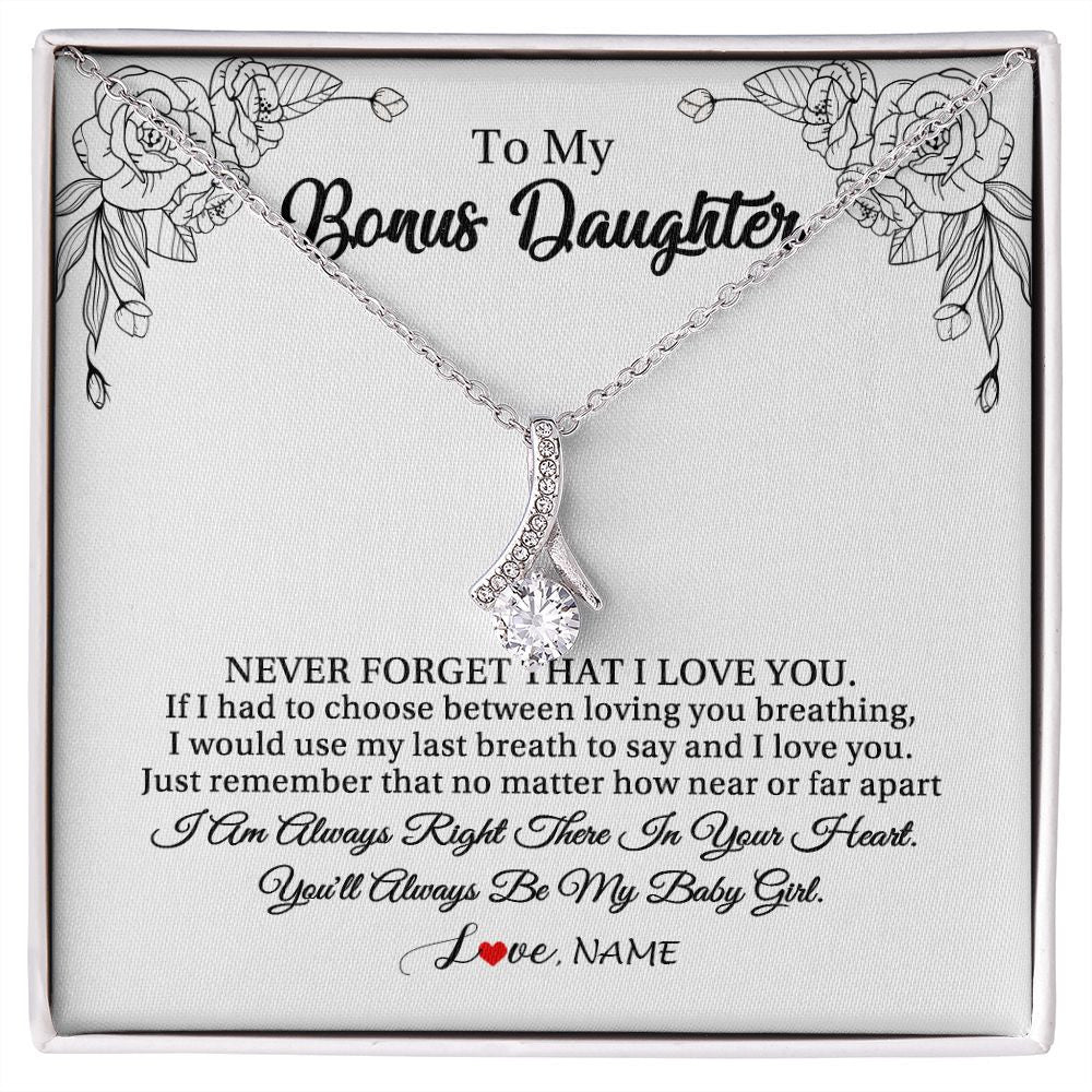 Personalized To My Bonus Daughter Necklace From Stepmom Never Forget That I Love You Step Daughter Birthday Christmas Customized Gift Box Message Card