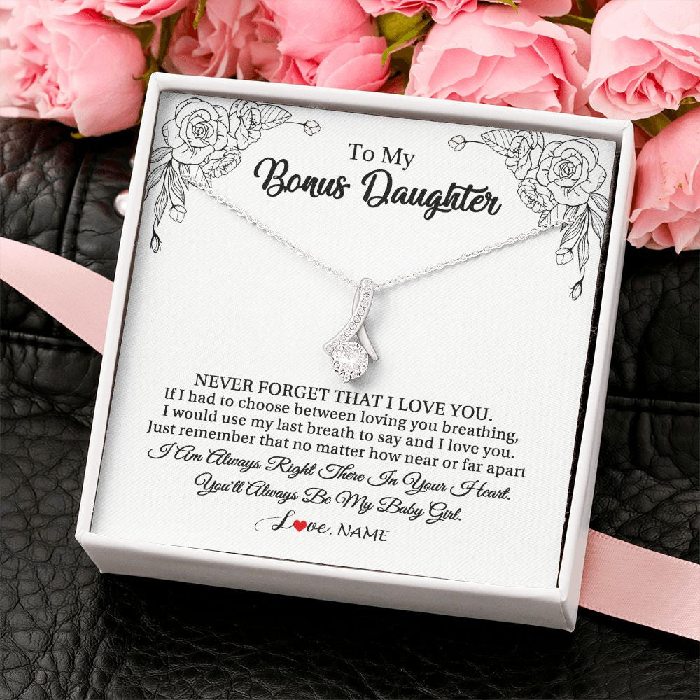 Personalized To My Bonus Daughter Necklace From Stepmom Never Forget That I Love You Step Daughter Birthday Christmas Customized Gift Box Message Card
