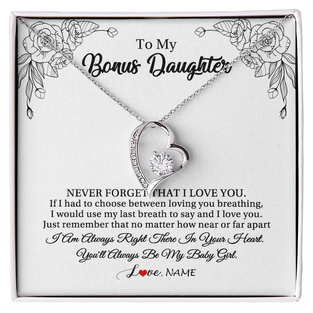 Personalized To My Bonus Daughter Necklace From Stepmom Never Forget That I Love You Step Daughter Birthday Christmas Customized Gift Box Message Card