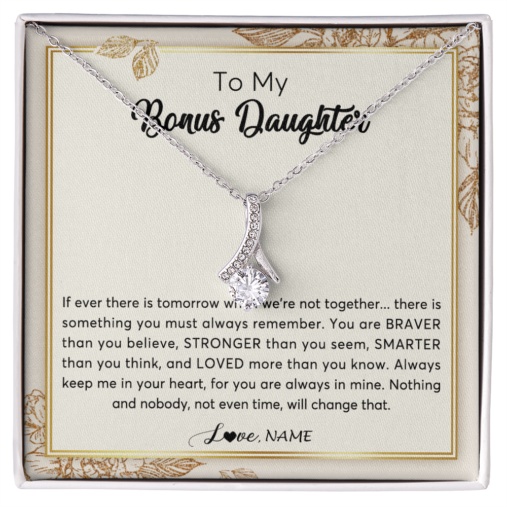 Personalized To My Bonus Daughter Necklace From Stepmother Braver Stronger Smarter Loved Daughter Jewelry Birthday Christmas Customized Gift Box Message Card