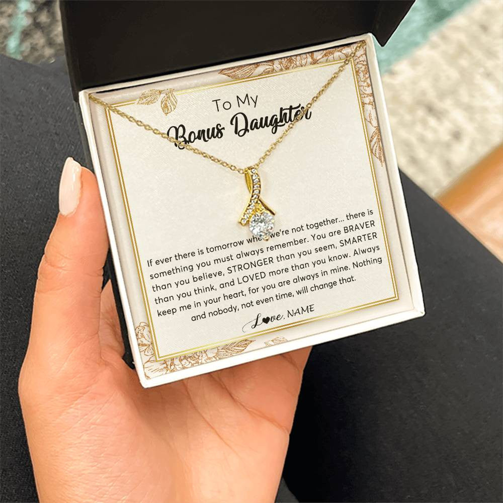 Personalized To My Bonus Daughter Necklace From Stepmother Braver Stronger Smarter Loved Daughter Jewelry Birthday Christmas Customized Gift Box Message Card
