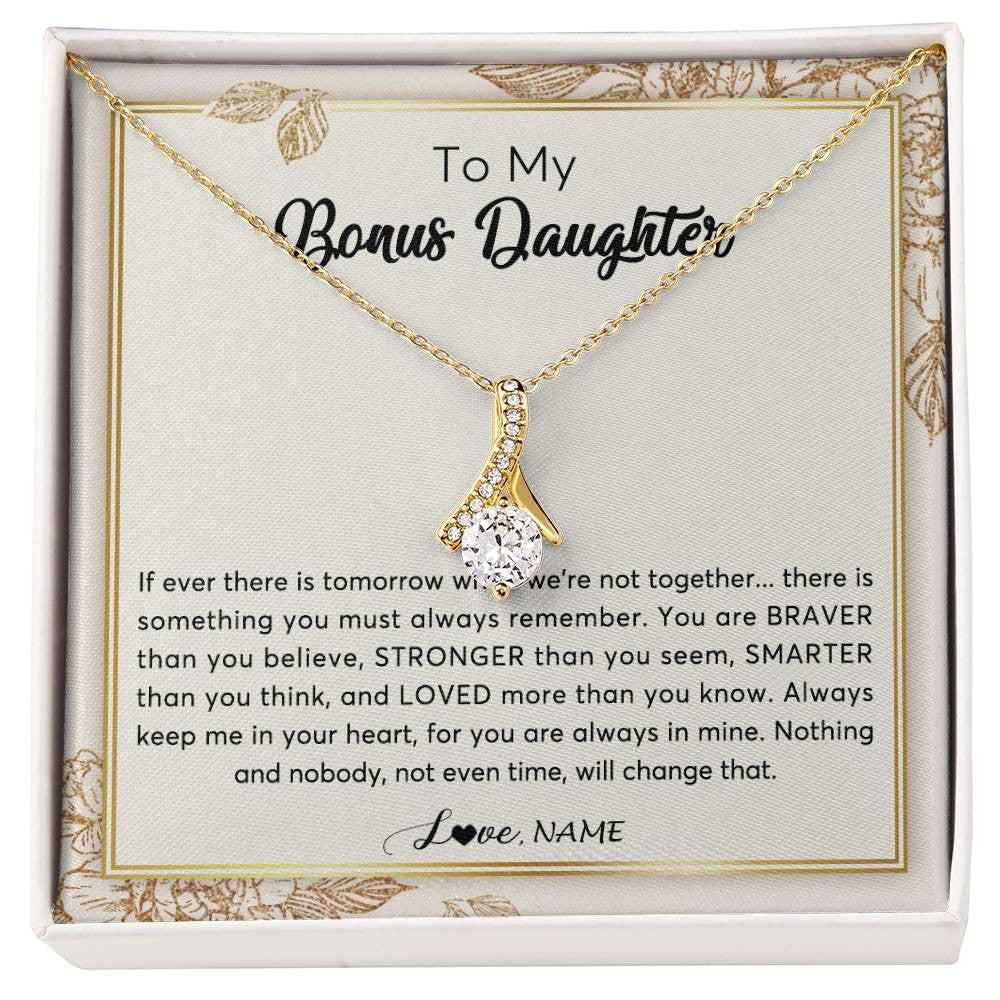 Personalized To My Bonus Daughter Necklace From Stepmother Braver Stronger Smarter Loved Daughter Jewelry Birthday Christmas Customized Gift Box Message Card
