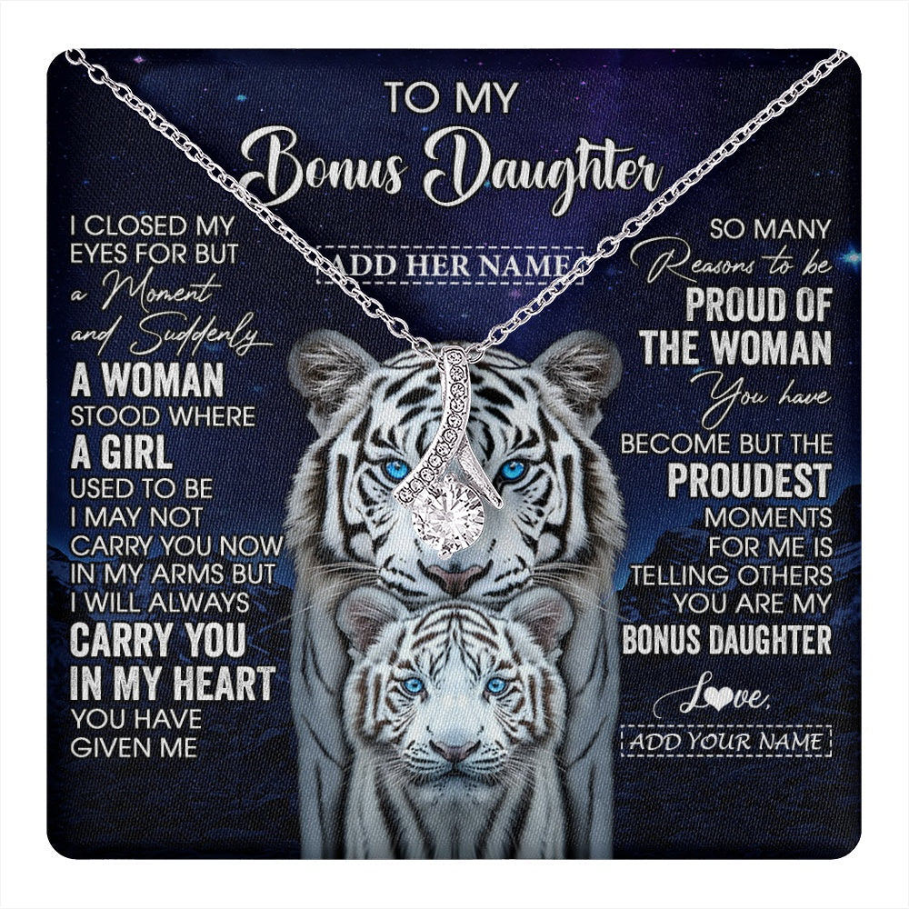 Personalized To My Bonus Daughter Necklace From Stepmother Dad I Close My Eyes White Tiger Stepdaughter Birthday Gift Christmas Gift Box Message Card