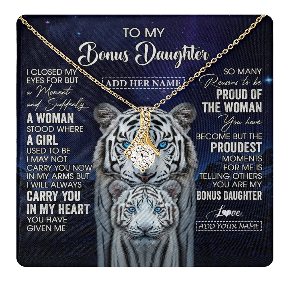 Personalized To My Bonus Daughter Necklace From Stepmother Dad I Close My Eyes White Tiger Stepdaughter Birthday Gift Christmas Gift Box Message Card