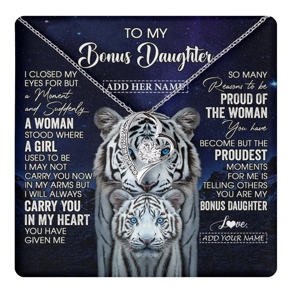 Personalized To My Bonus Daughter Necklace From Stepmother Dad I Close My Eyes White Tiger Stepdaughter Birthday Gift Christmas Gift Box Message Card