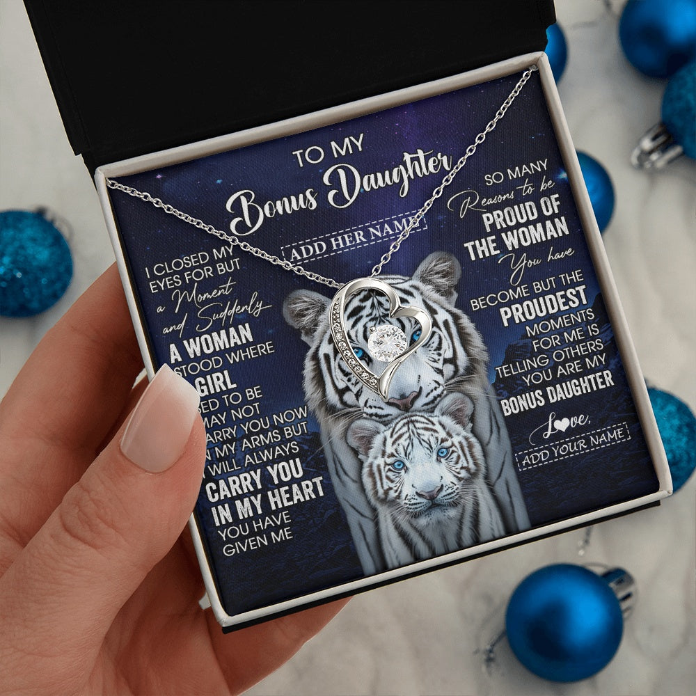 Personalized To My Bonus Daughter Necklace From Stepmother Dad I Close My Eyes White Tiger Stepdaughter Birthday Gift Christmas Gift Box Message Card