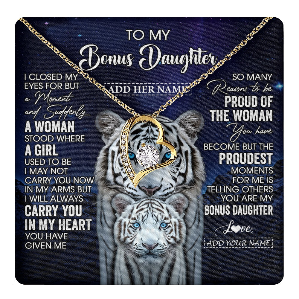 Personalized To My Bonus Daughter Necklace From Stepmother Dad I Close My Eyes White Tiger Stepdaughter Birthday Gift Christmas Gift Box Message Card