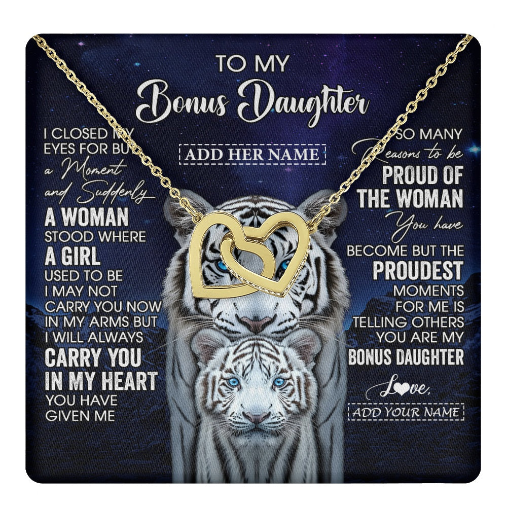 Personalized To My Bonus Daughter Necklace From Stepmother Dad I Close My Eyes White Tiger Stepdaughter Birthday Gift Christmas Gift Box Message Card