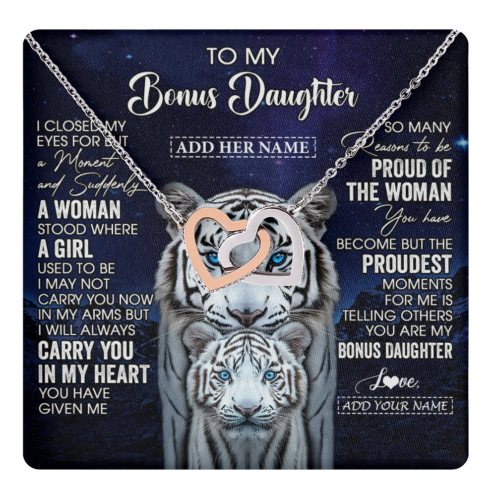 Personalized To My Bonus Daughter Necklace From Stepmother Dad I Close My Eyes White Tiger Stepdaughter Birthday Gift Christmas Gift Box Message Card
