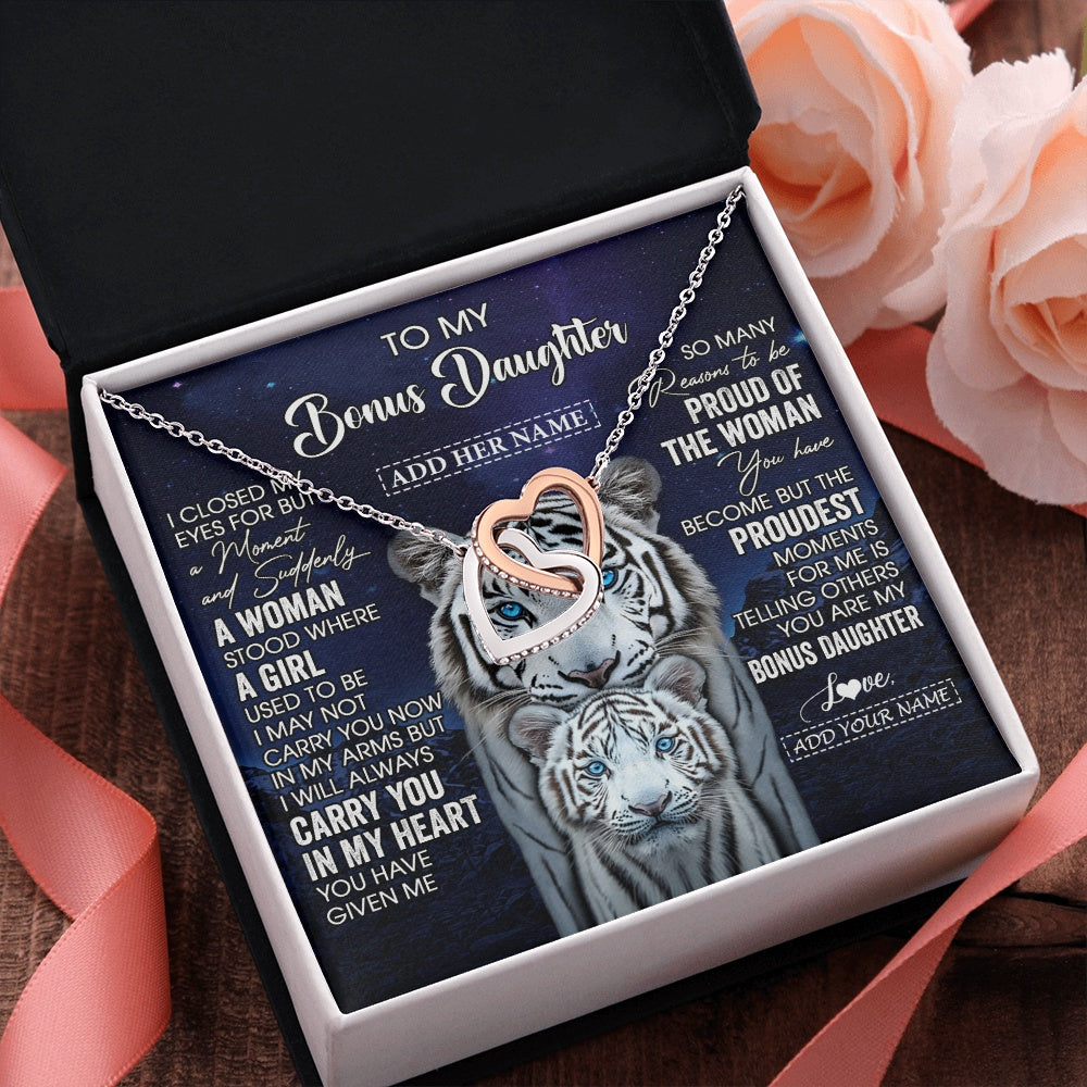 Personalized To My Bonus Daughter Necklace From Stepmother Dad I Close My Eyes White Tiger Stepdaughter Birthday Gift Christmas Gift Box Message Card