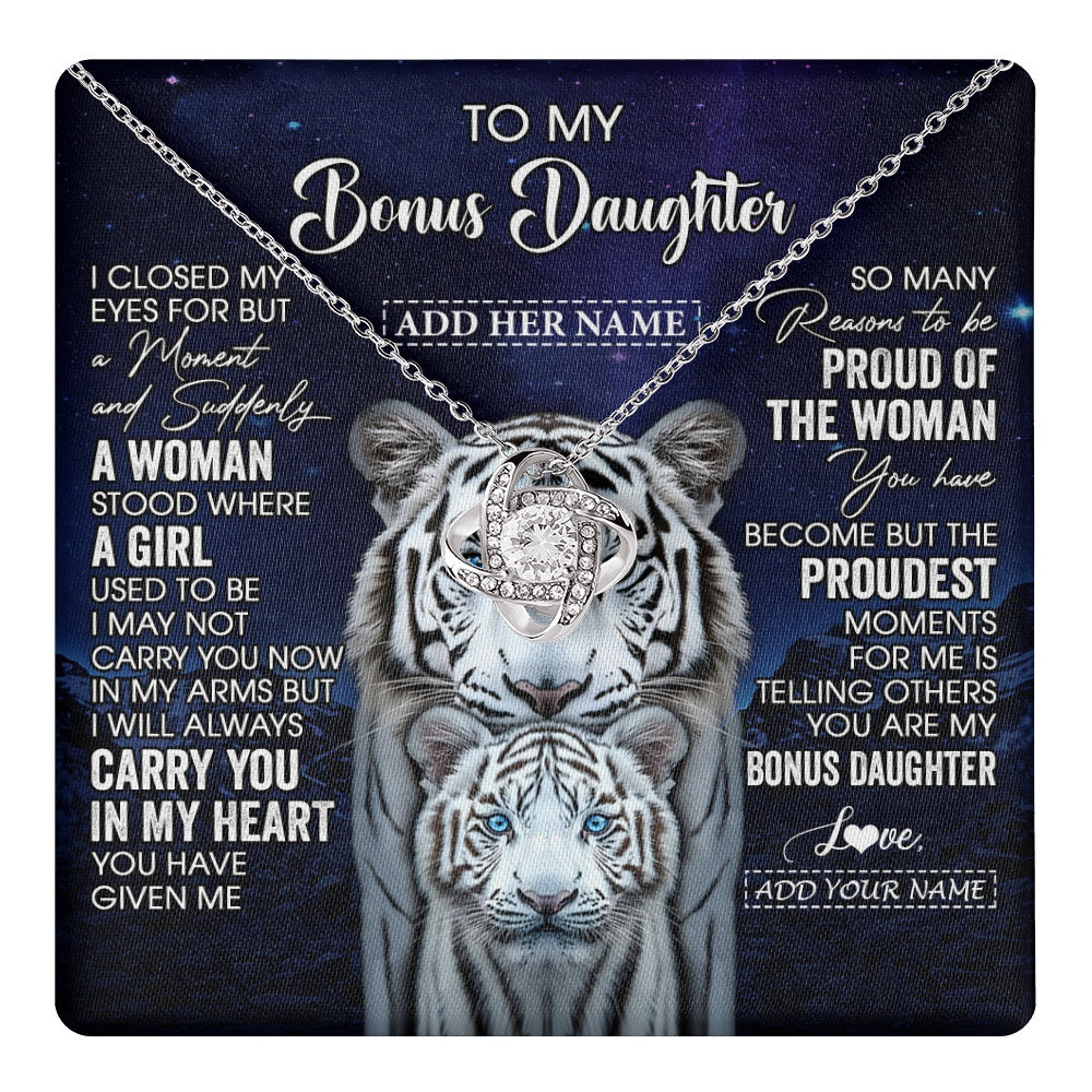 Personalized To My Bonus Daughter Necklace From Stepmother Dad I Close My Eyes White Tiger Stepdaughter Birthday Gift Christmas Gift Box Message Card