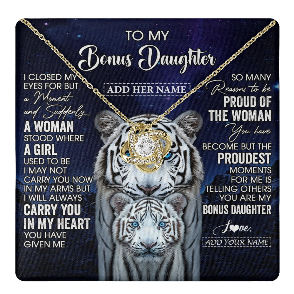 Personalized To My Bonus Daughter Necklace From Stepmother Dad I Close My Eyes White Tiger Stepdaughter Birthday Gift Christmas Gift Box Message Card