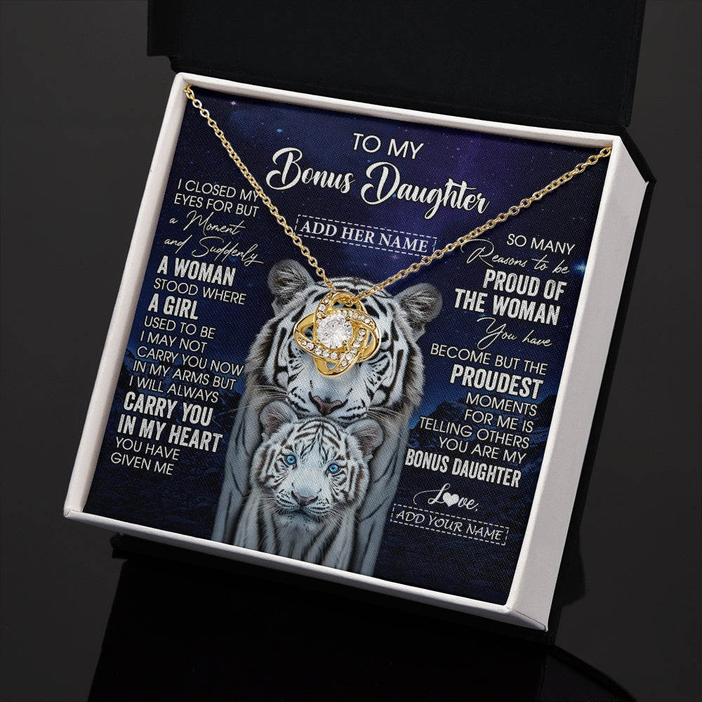 Personalized To My Bonus Daughter Necklace From Stepmother Dad I Close My Eyes White Tiger Stepdaughter Birthday Gift Christmas Gift Box Message Card